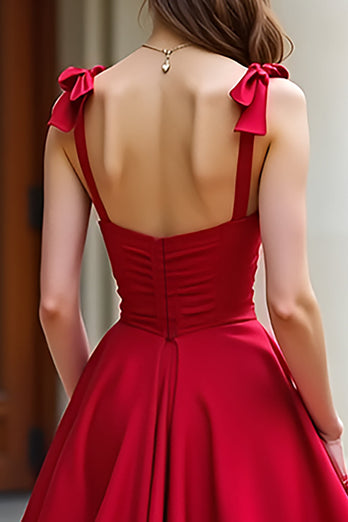 Red Ball Gown Spaghetti Straps Long Satin Prom Dress