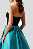 Load image into Gallery viewer, Black Peacock Blue A Line Ball Gown Long Satin Prom Dress