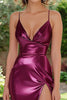 Load image into Gallery viewer, Metallic Dark Purple V-Neck Long Prom Dress with High Slit