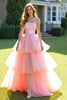 Load image into Gallery viewer, Pink Ball Gown Tiered Strapless Long Tulle Prom Dress