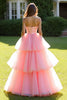 Load image into Gallery viewer, Pink Ball Gown Tiered Strapless Long Tulle Prom Dress