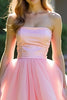 Load image into Gallery viewer, Pink Ball Gown Tiered Strapless Long Tulle Prom Dress