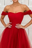 Load image into Gallery viewer, Red Off the Shoulder A Line Long Tulle Prom Dress