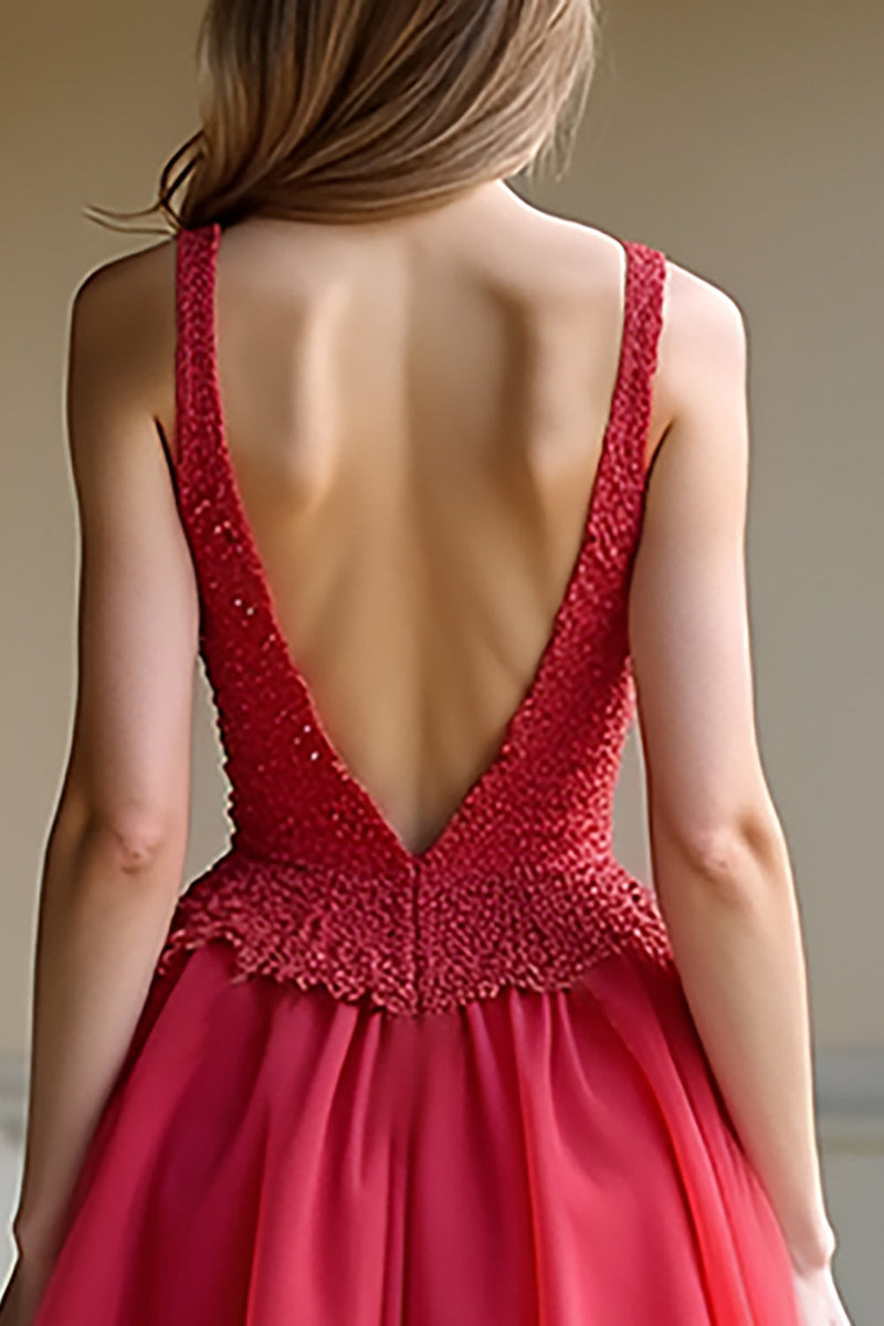 Load image into Gallery viewer, Red A Line Tiered Spaghetti Straps Long Prom Dress with Lace