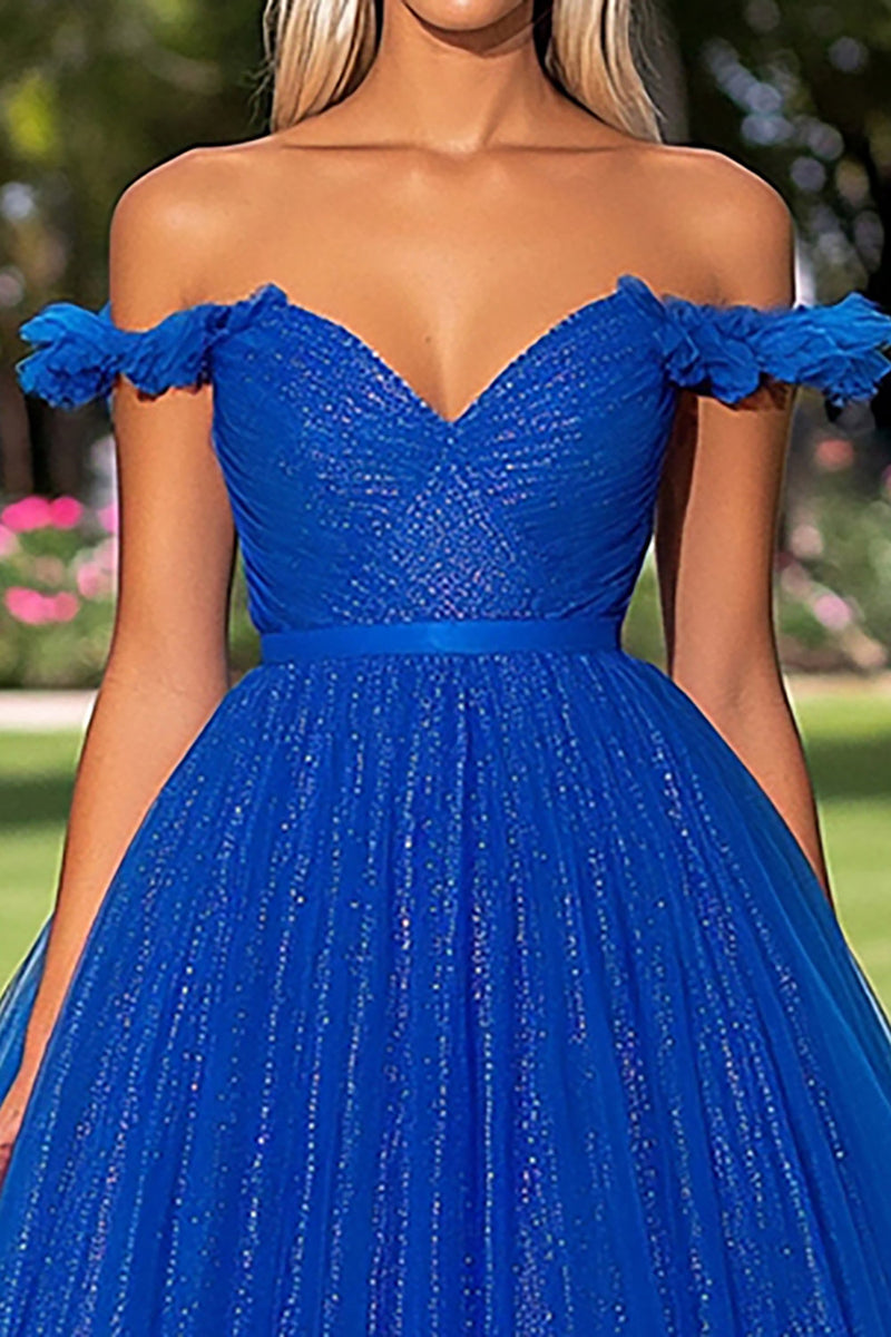 Load image into Gallery viewer, Ball Gown Royal Blue Long Tulle Prom Dress