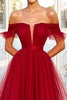 Load image into Gallery viewer, Red Ball Gown Off the Shoulder Long Tulle Prom Dress