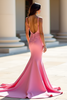 Load image into Gallery viewer, Pink Satin Long Mermaid Prom Dress with Lace Appliques