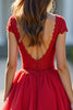 Load image into Gallery viewer, Red A Line V-Neck Long Tiered Prom Dress with Lace