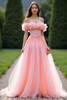 Load image into Gallery viewer, Pink Off the Shoulder A Line Long Prom Dress with Ruffles