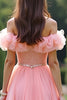 Load image into Gallery viewer, Pink Off the Shoulder A Line Long Prom Dress with Ruffles