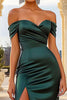 Load image into Gallery viewer, Dark Green Off the Shoulder Long Satin Prom Dress with Slit