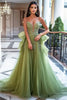 Load image into Gallery viewer, Dusty Sage A Line Long Tulle Prom Dress with Ruffles