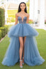 Load image into Gallery viewer, Grey Blue Tulle High-Low Long Tulle Prom Dress