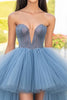 Load image into Gallery viewer, Grey Blue Tulle High-Low Long Tulle Prom Dress