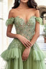 Load image into Gallery viewer, Dusty Sage Tulle Long Corset Prom Dress with Lace Appliques