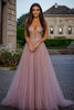 Load image into Gallery viewer, Sparkly Dusty Rose Corset Tulle Long Prom Dress