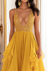 Load image into Gallery viewer, Yellow A Line V-Neck Long Chiffon Prom Dress with Ruffles