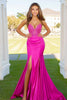 Load image into Gallery viewer, Fuchsia Strapless Mermaid Long Satin Prom Dress with Slit