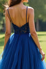 Load image into Gallery viewer, Navy Ball Gown Tulle Long Prom Dress with Appliques