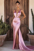 Load image into Gallery viewer, Pink Sheath Cut-Out Long Satin Prom Dress with Slit