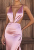 Load image into Gallery viewer, Pink Sheath Cut-Out Long Satin Prom Dress with Slit