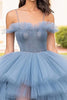 Load image into Gallery viewer, Grey Blue Tulle Spaghetti Straps Long Prom Dress with Slit