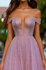 Load image into Gallery viewer, Sparkly Dusty Rose A Line Tulle Long Prom Dress with Beading