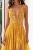 Load image into Gallery viewer, Yellow V-Neck Long Chiffon Prom Dress with Appliques