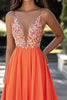 Load image into Gallery viewer, Orange V-Neck A Line Long Prom Dress with Appliques