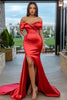 Load image into Gallery viewer, Red Mermaid Long Satin Prom Dress with Slit