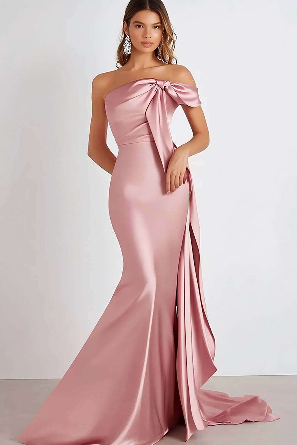 Pink Sheath One Shoulder Long Formal Dress