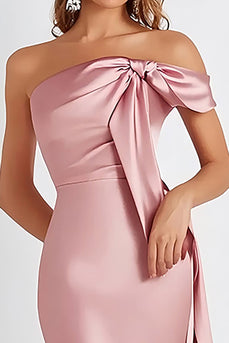 Pink Sheath One Shoulder Long Formal Dress