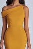 Load image into Gallery viewer, Yellow One Shoulder Ankle-Length Satin Formal Dress