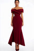 Load image into Gallery viewer, Burgundy Off the Shoulder Satin Ankle-Length Formal Dress