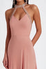 Load image into Gallery viewer, Pink Halter Ruched Long Formal Dress with Beading