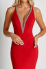 Load image into Gallery viewer, Red Sheath Deep V-Neck Long Formal Dress with Beading