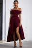 Load image into Gallery viewer, Burgundy A Line Off the Shoulder High-Low Formal Dress