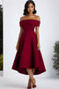 Load image into Gallery viewer, Burgundy A Line Off the Shoulder Tea Length Formal Dress