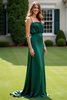 Load image into Gallery viewer, Satin Dark Green Spaghetti Straps Ruched Long Formal Dress