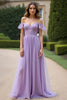 Load image into Gallery viewer, Sweetheart A Line Tulle Lilac Long Formal Dress with Ruffled Sleeves