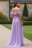 Load image into Gallery viewer, Sweetheart A Line Tulle Lilac Long Formal Dress with Ruffled Sleeves