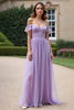 Load image into Gallery viewer, Sweetheart A Line Tulle Lilac Long Formal Dress with Ruffled Sleeves