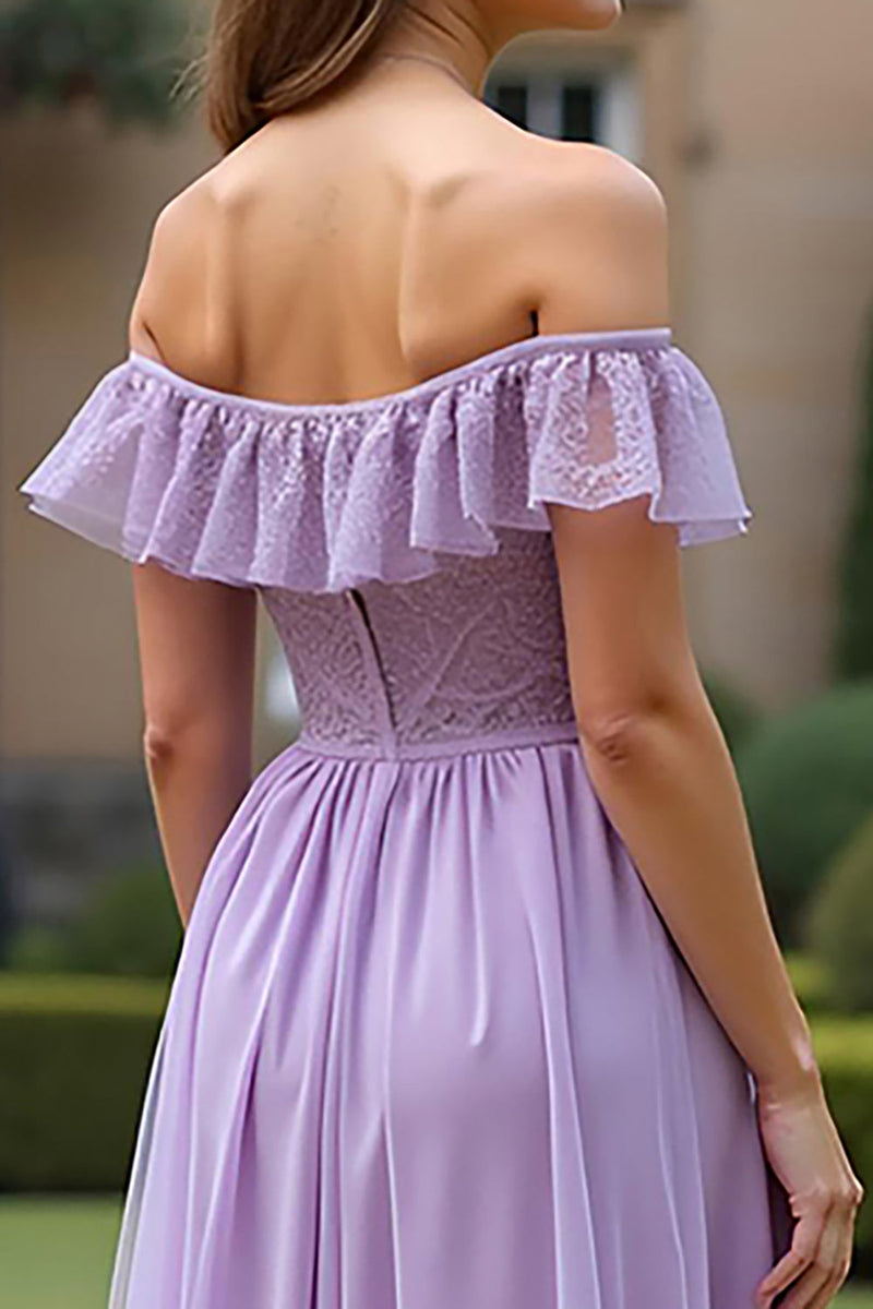 Load image into Gallery viewer, Sweetheart A Line Tulle Lilac Long Formal Dress with Ruffled Sleeves