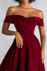 Load image into Gallery viewer, Burgundy A Line Tea Length Off the Shoulder Formal Dress