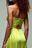 Load image into Gallery viewer, Lemon Green Ruched Strapless Long Formal Dress with Slit