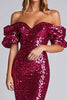 Load image into Gallery viewer, Sparkly Fuchsia Off the Shoulder Sheath Long Formal Dress