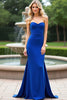 Load image into Gallery viewer, Strapless Sheath Royal Blue Satin Long Formal Dress