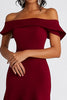 Load image into Gallery viewer, Burgundy Satin Off the Shoulder Knee Length Formal Dress