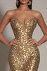 Load image into Gallery viewer, Sparkly Strapless Gold Mermaid Long Sequins Formal Dress with Slit