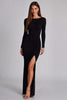 Load image into Gallery viewer, Black Long Sleeves Cut Out Jersey Formal Dress with Slit